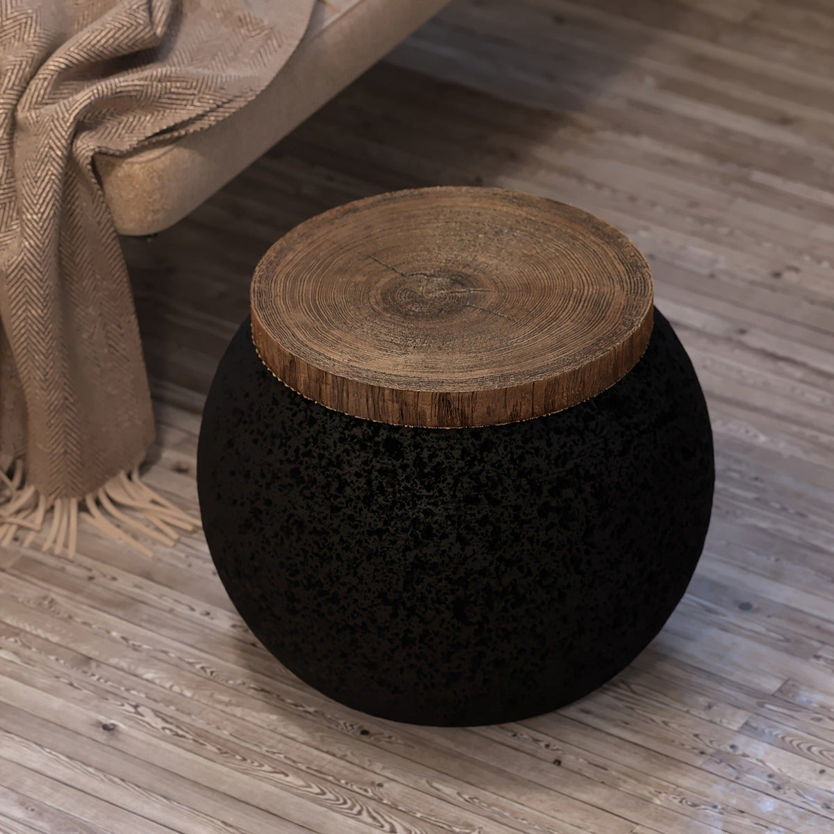 Outdoor Side Table 17-Inch Concrete Design with Wood-Look Top in Black, Hourglass and Compact Options — image 15