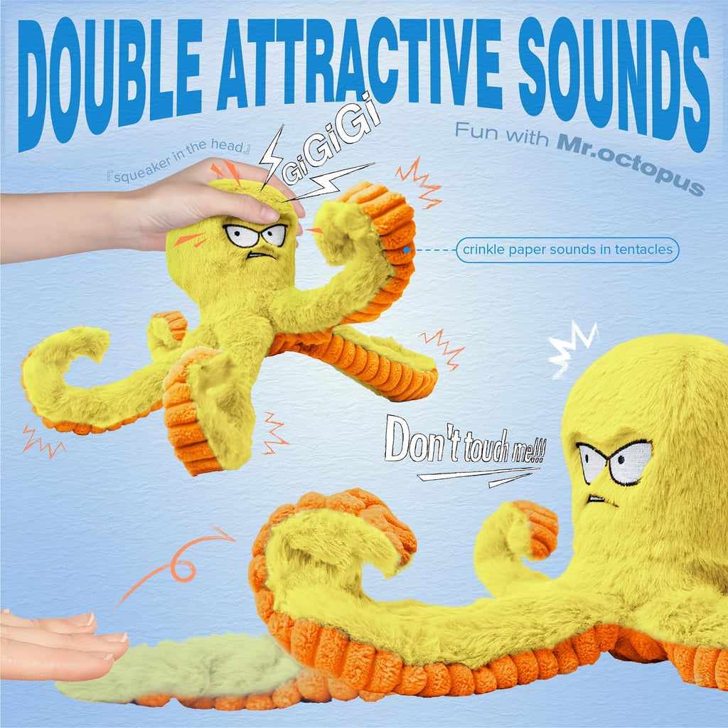Dog Toy Octopus Plush with Built-In Squeaker and Crinkle Texture in Blue or Yellow with 1, 2 or 4-Pack Options — image 10