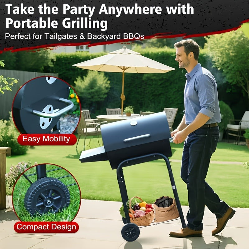 Barrel Charcoal Grill with Offset Smoker, Wheeled Cart, Side Firebox and Two Black Configuration Options — image 17