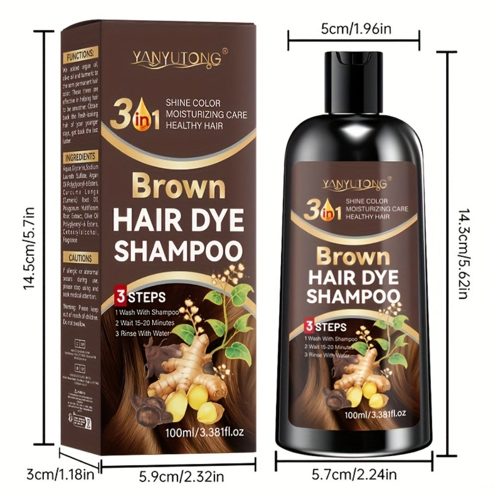 Hair Color Shampoo, YANYUTONG Brown Two-Bottle Set with 3.38oz in Each Labeled Pump Bottle — image 4