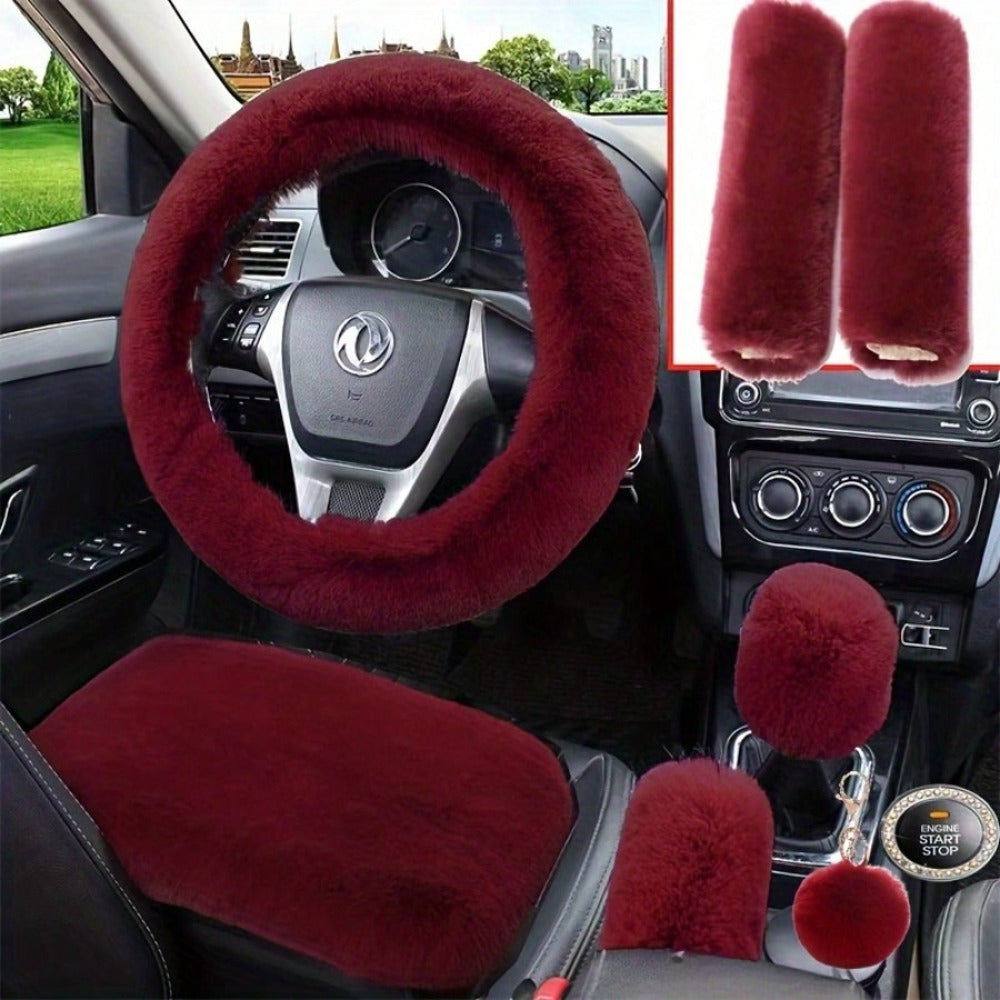 Plush Fluffy Steering Wheel Cover – Rex Rabbit Fur Texture, Universal Fit, 12 Colors (Black, Pink, Purple, Red & More) — imag