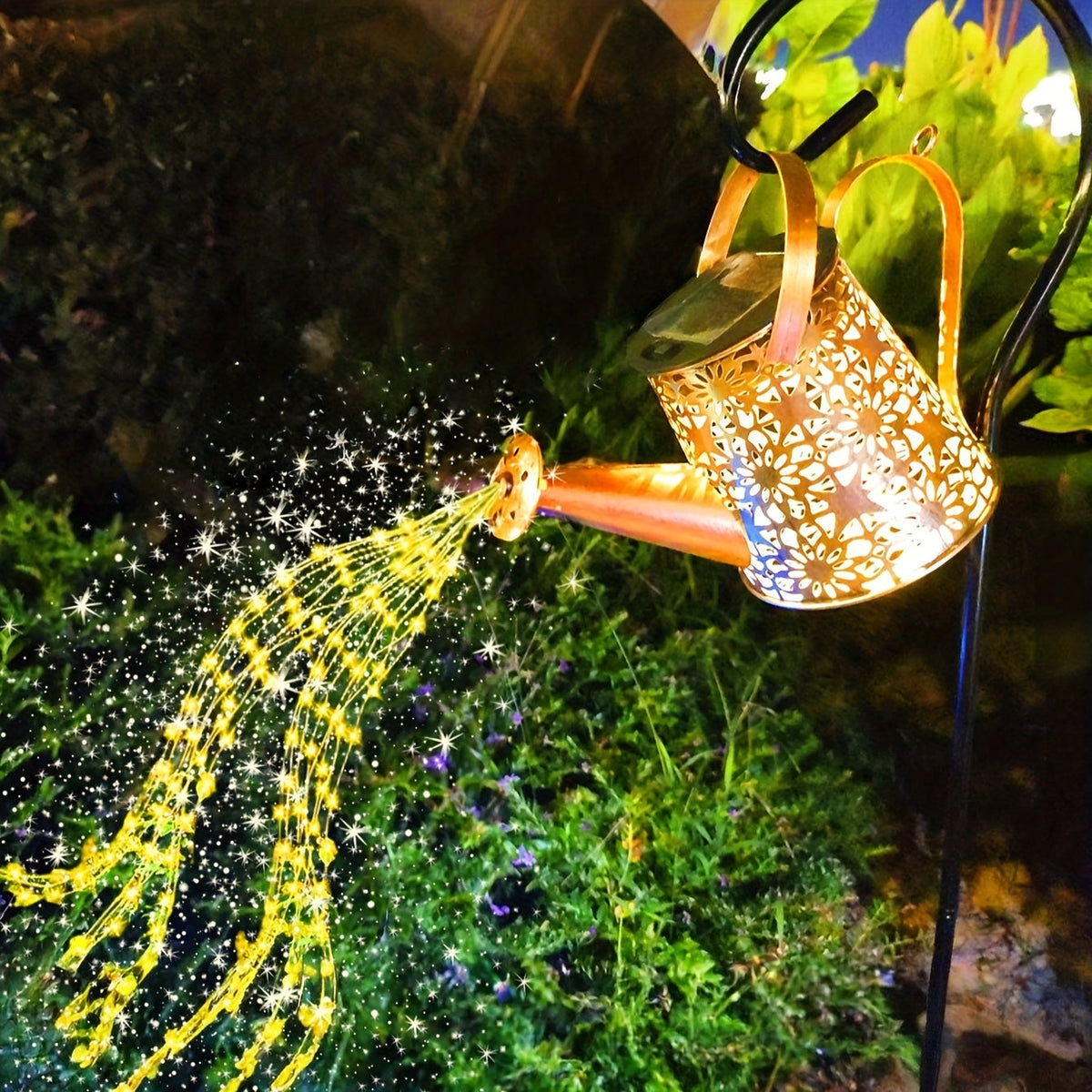 Solar Garden Light Watering Can Stake with Warm White Cascading LEDs, IP44 Rating and Hanging Bracket — image 2