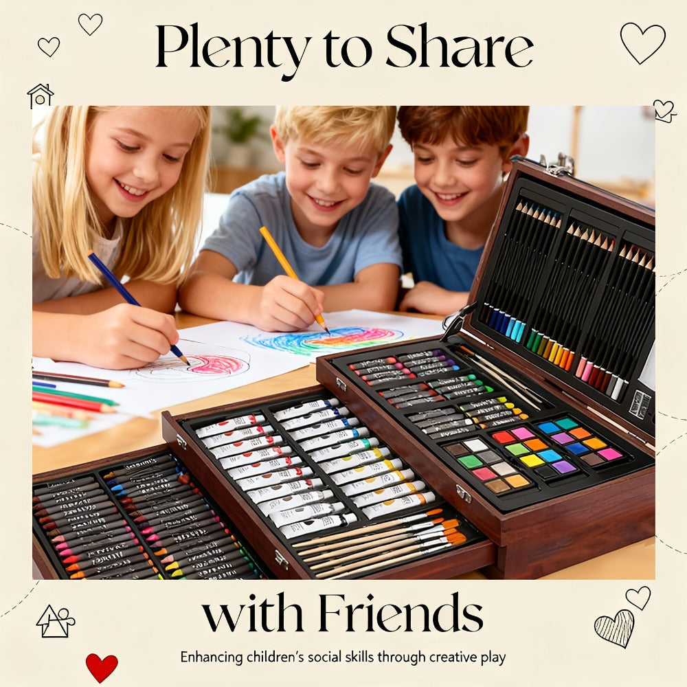 172 Piece Deluxe Art Set in Wooden Case with 2 Drawing Pads Crayons Acrylic with the Listed Color, Size or Set Options for Ev