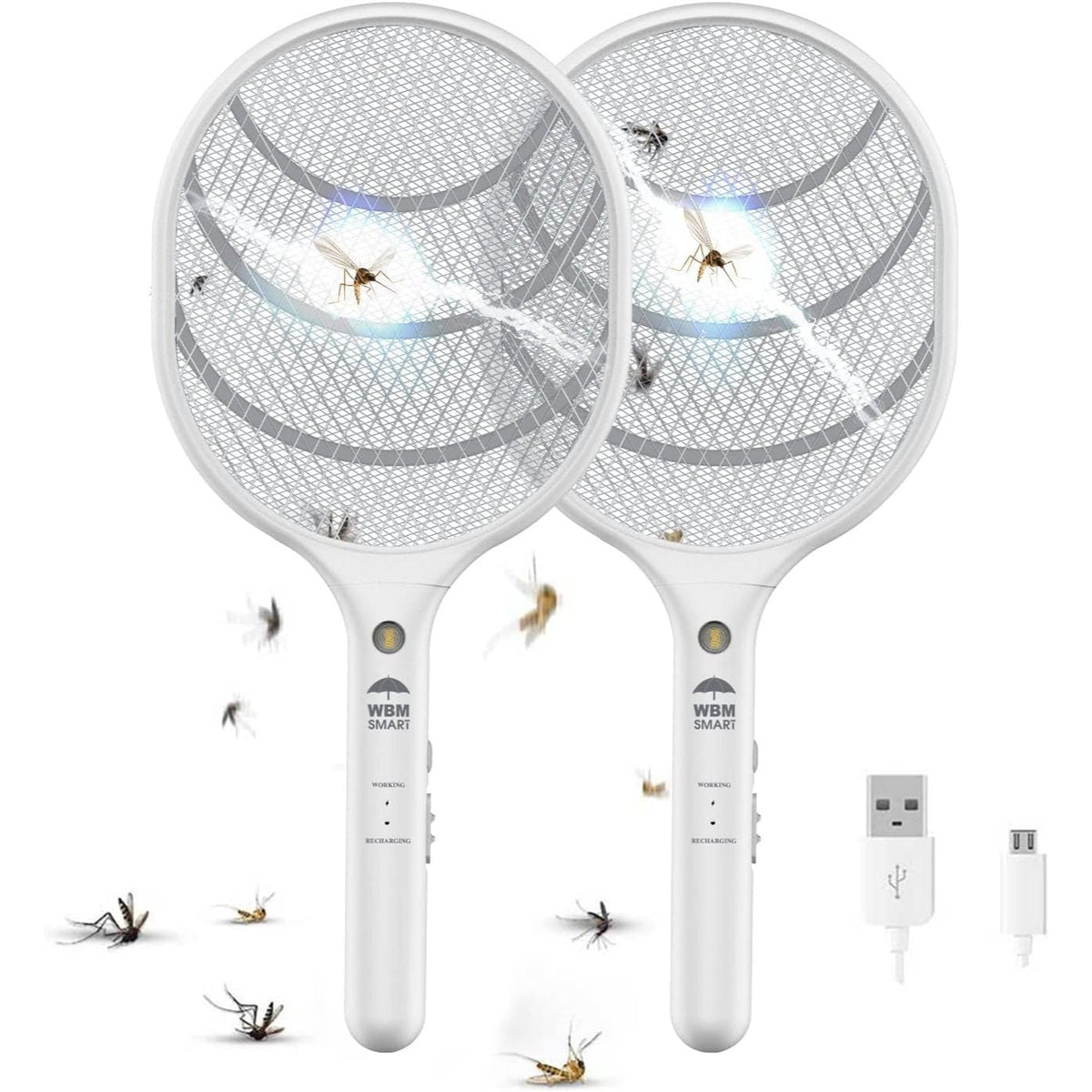 Electric Fly Swatter Racket Rechargeable 2-Pack, 3000V Bug Zapper with LED Light, USB Charging — image 1