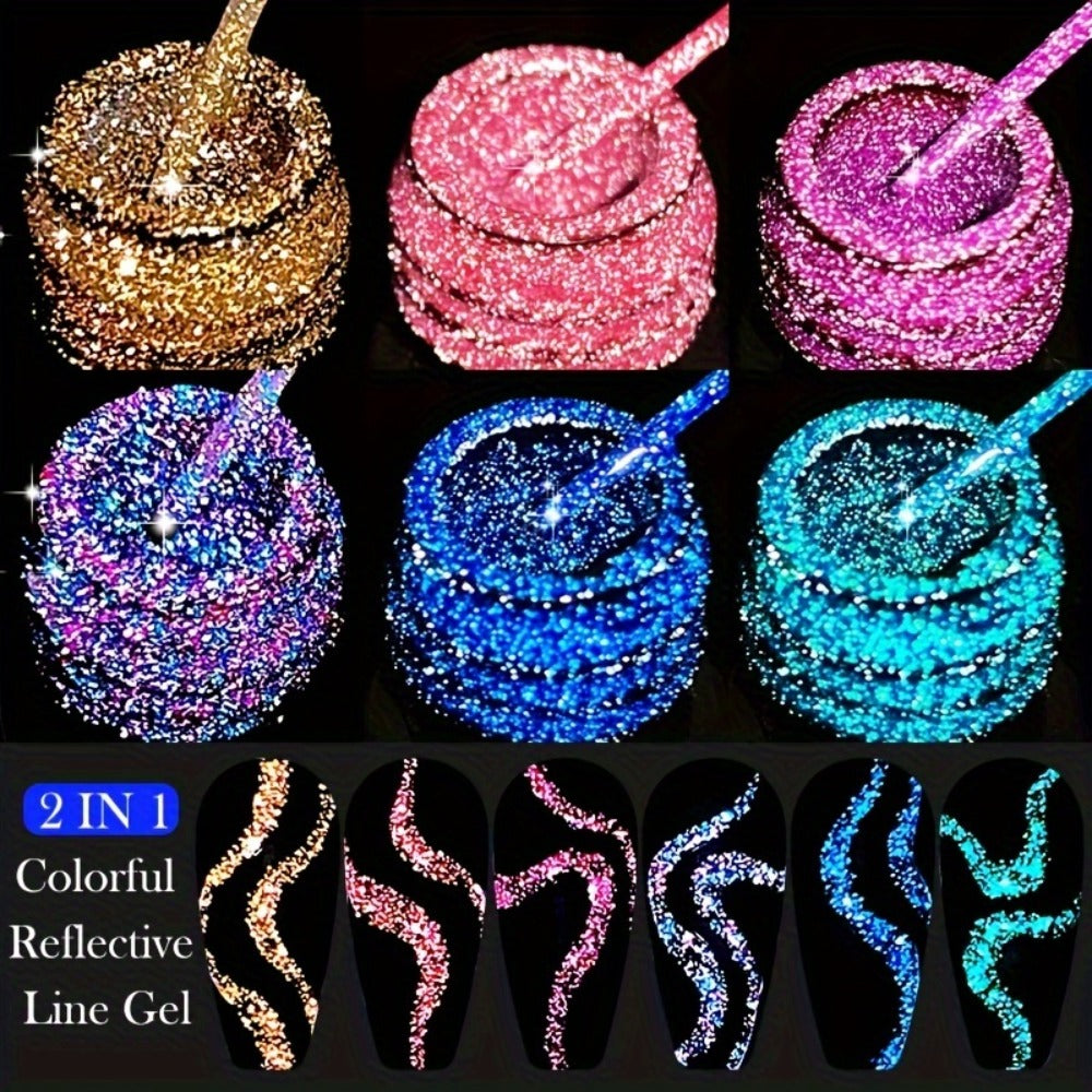 Reflective Line Nail Art Gel Set with Three 5ml LILYCUTE Bottles, Slim Liner Brushes and Two Color Group Options — image 3
