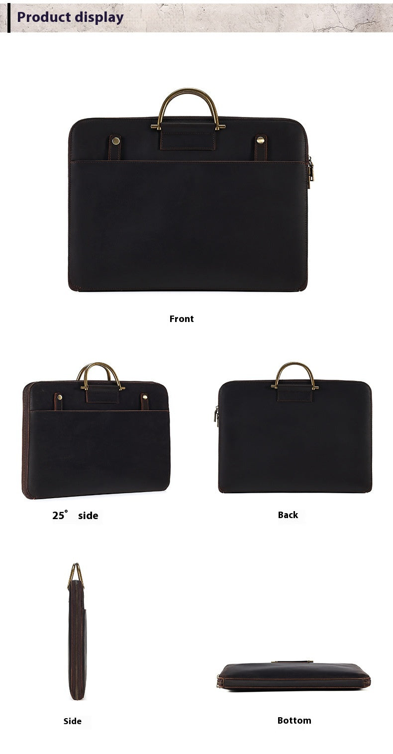 Crazy Horse Leather Men's Business Handbag Genuine Leather Computer Bag