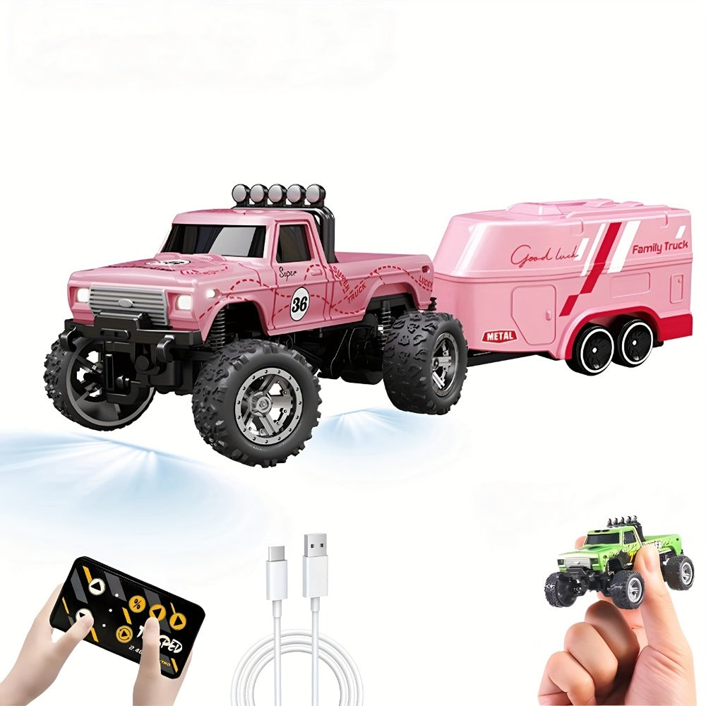 Mini RC Truck Toy 1:64 Scale 2.4GHz Off-Road Alloy Crawler with Detachable Trailer Body Lights & LED Headlights — image 10