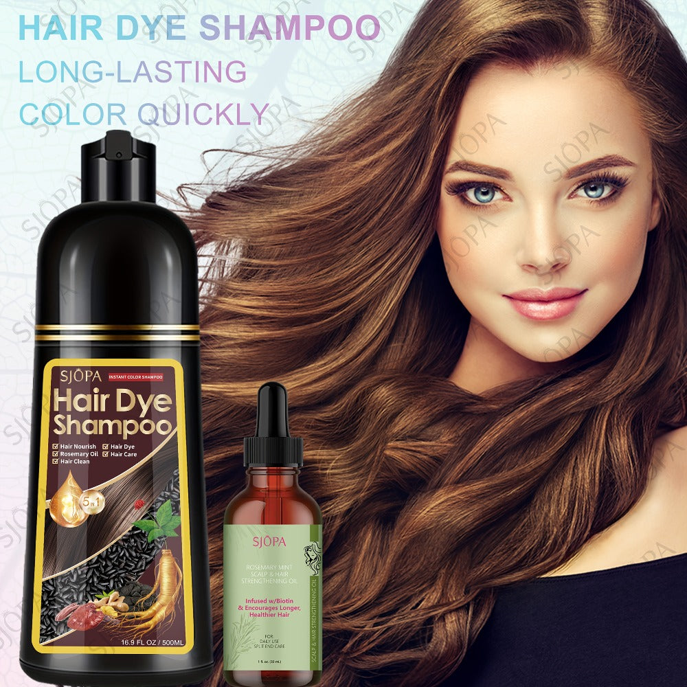 Hair Dye Coloring Shampoo 5-in-1 Upgraded with Hibiscus Oil, Squalane & Glycerin – Quick Color & Nourishing, Gentle Skin-Safe