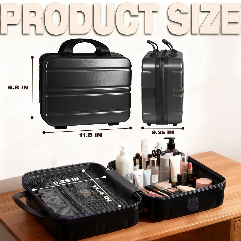 Hard Shell Makeup Travel Case Waterproof Pressure-Proof Portable Cosmetic Suitcase with Elastic Band Luggage Attachment Carry