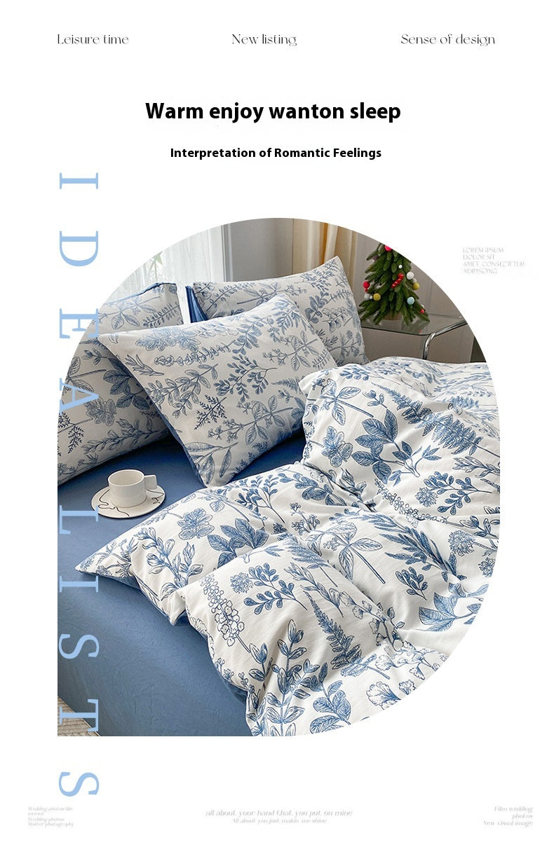 Soft Pastoral Style Double-layer Yarn Four-piece Bedding Set