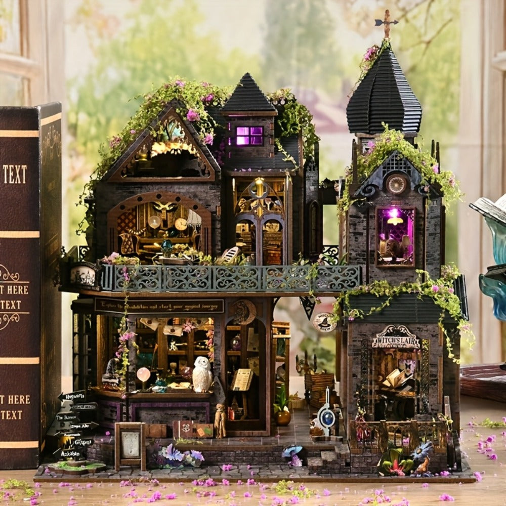 3D Wooden Puzzle Magic Castle Model Kit – DIY Assembly with Owl, Magic Hat & Flowers, Bookshelf Desk Decoration — image 3