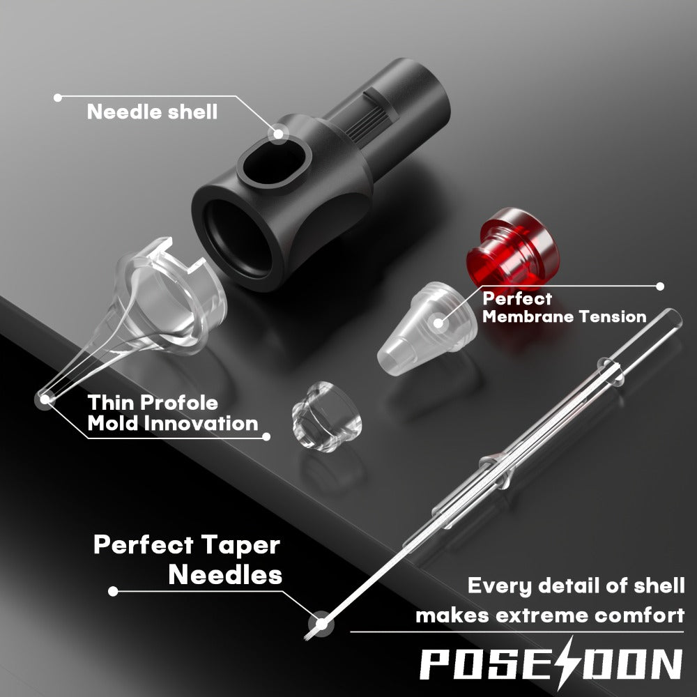 POSEIDON ZH03 Tattoo Kit with 2300mAh Adjustable-Stroke Pen, USB-C Charging, 20 Cartridges and 11 Inks — image 9