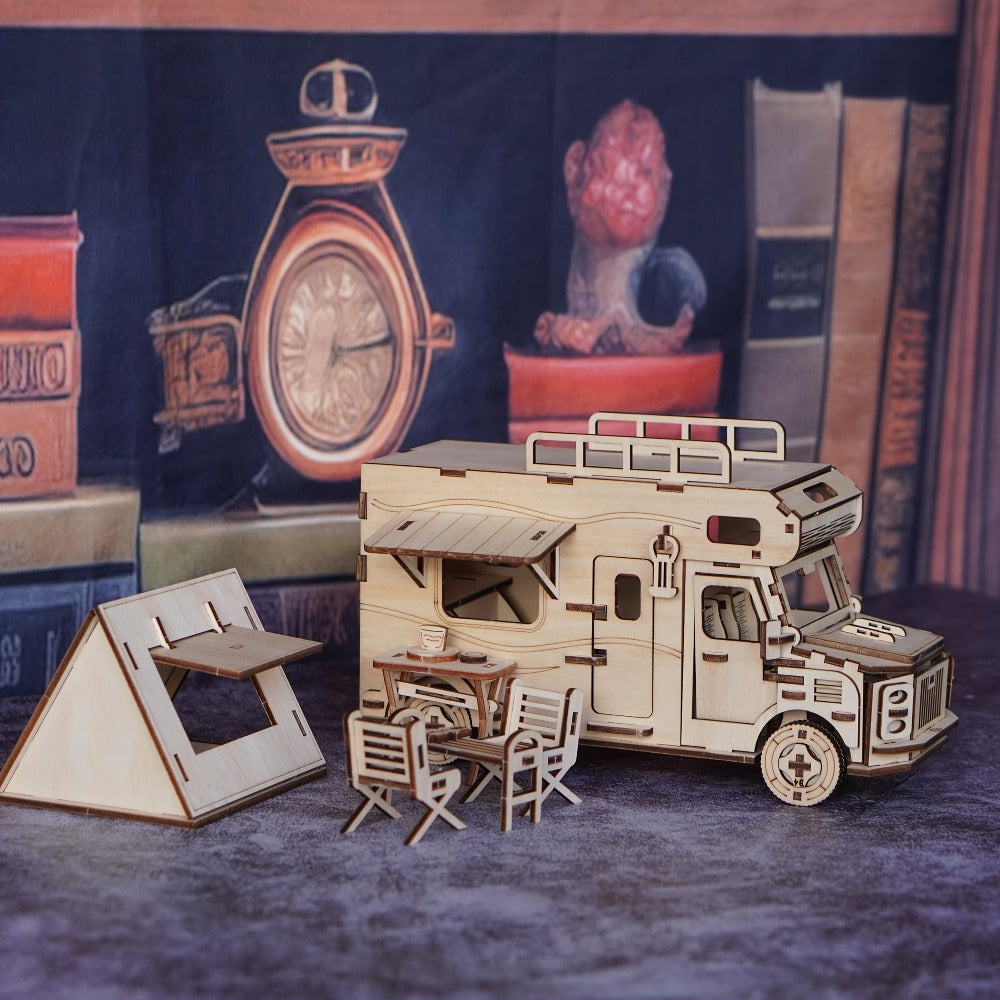 Wooden RV 3D Puzzle Model Kit with Motorhome Body, Fold-Out Side Panels and Miniature Camping Furniture — image 8