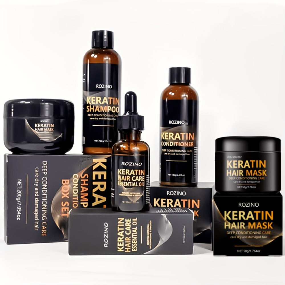 Five-Piece ROZINO Keratin Hair Care Set with Shampoo, Conditioner, Mask and Oil Container Formats — image 3