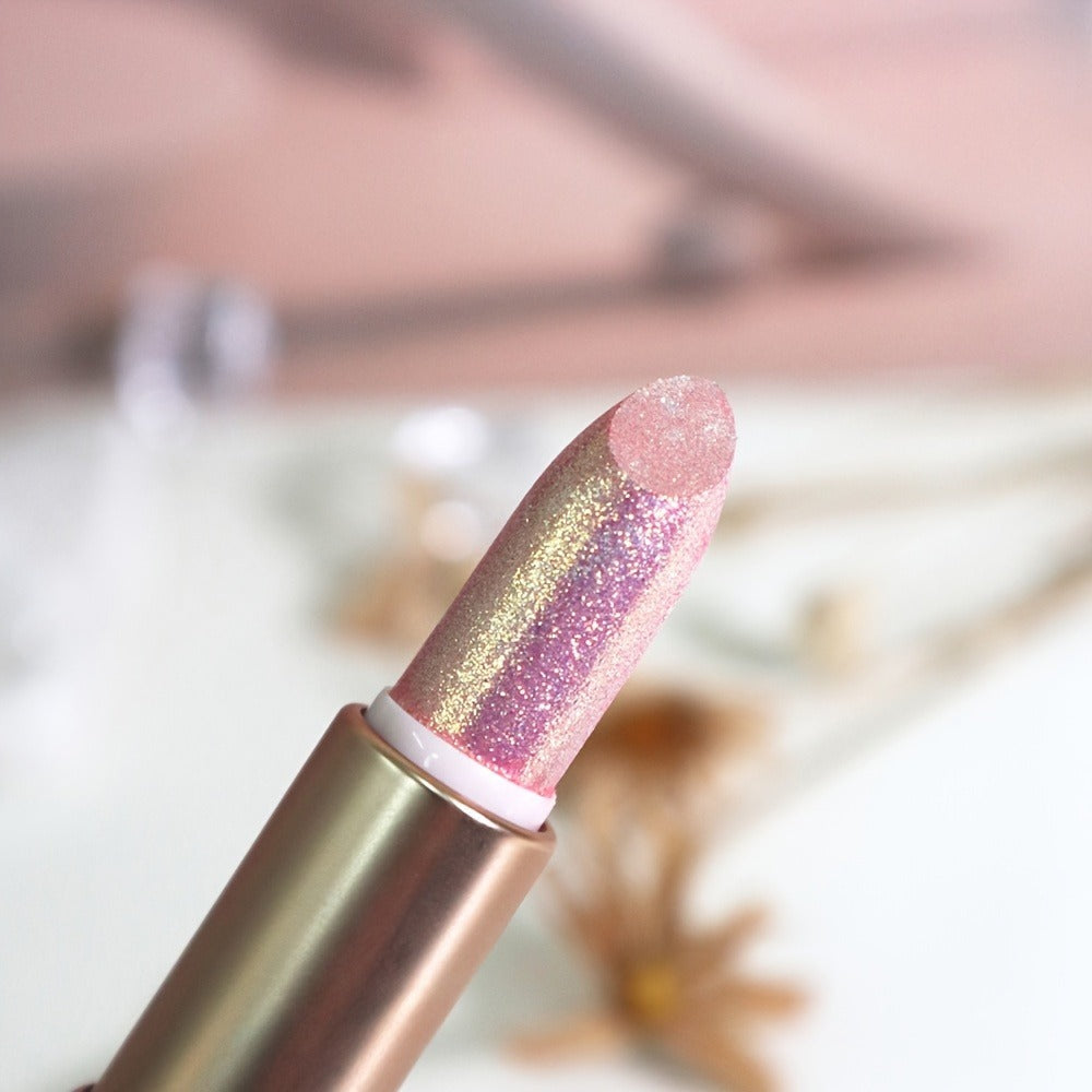 Glitter Shimmer Lipstick Set 3Pcs Pearlescent Pinkish Golden Creamy Glossy Sparkle Lip Gloss Lip Makeup for Party Stage Cospl
