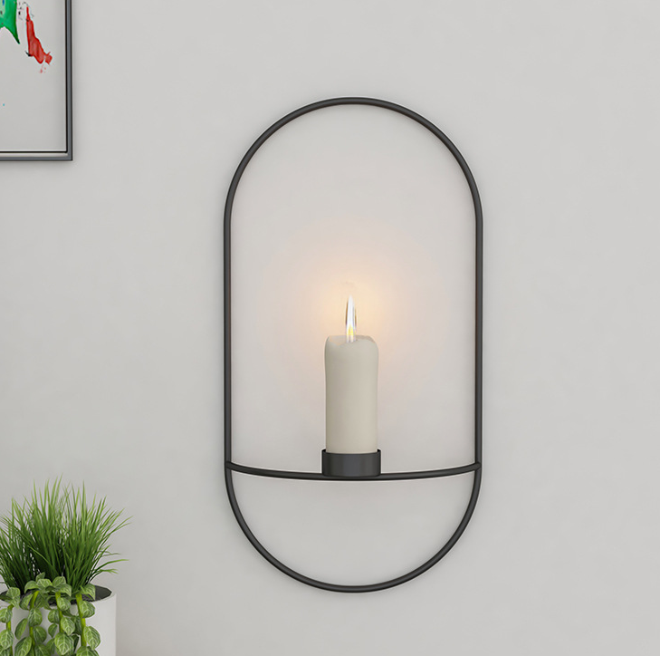 3D Metal Candle Holder Geometric Round Candlestick Wall Mounted Crafts Wedding Table Home Deco Party Festival Decoration Gifts