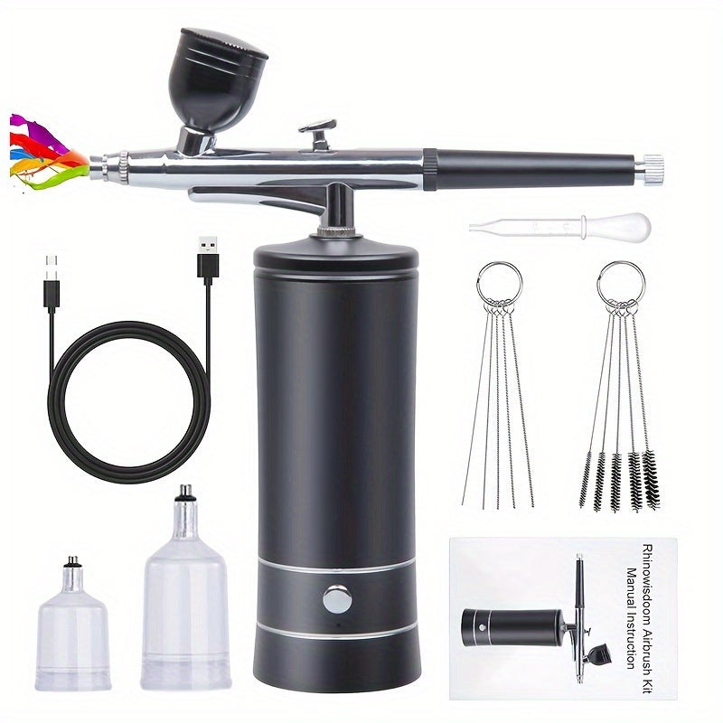Portable Cordless Airbrush Kit with Compressor 0.3mm Nozzle – USB-C Rechargeable 23-27PSI Airbrush Gun for Makeup Nail Art Ca