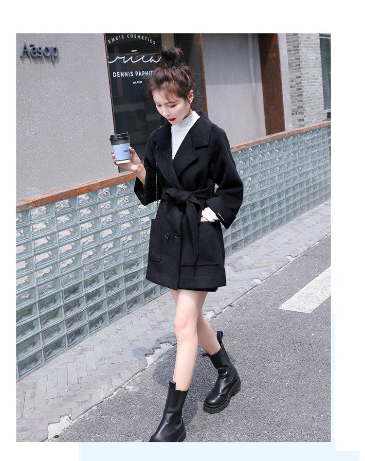 Short Woolen Coat Women Winter New Style Korean Double-Breasted Suit Collar Fashion Mid-Length Nizi Jacket