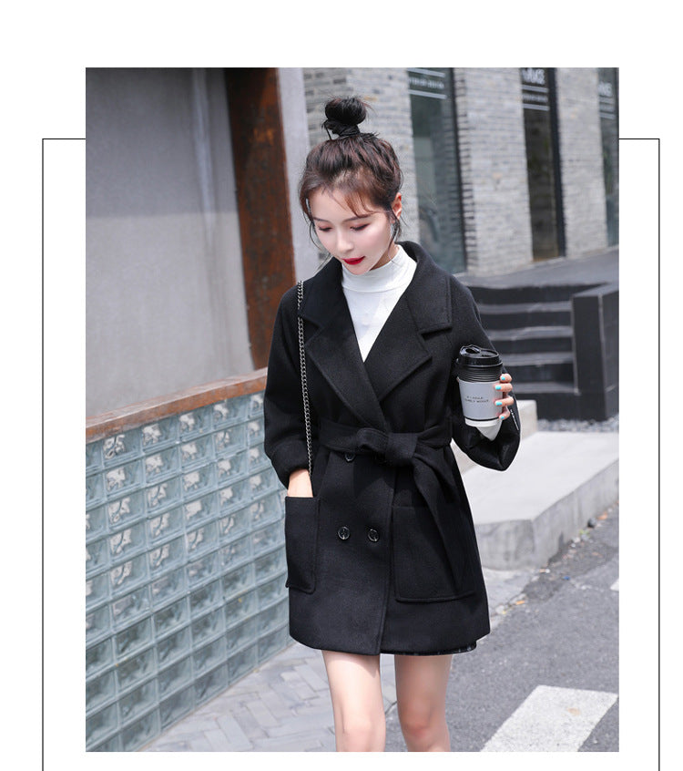 Short Woolen Coat Women Winter New Style Korean Double-Breasted Suit Collar Fashion Mid-Length Nizi Jacket