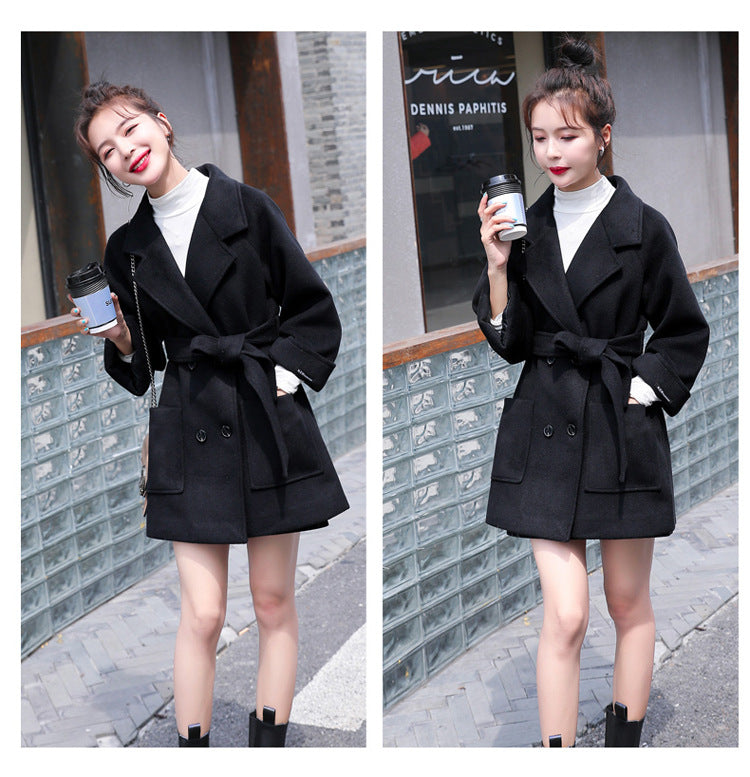 Short Woolen Coat Women Winter New Style Korean Double-Breasted Suit Collar Fashion Mid-Length Nizi Jacket