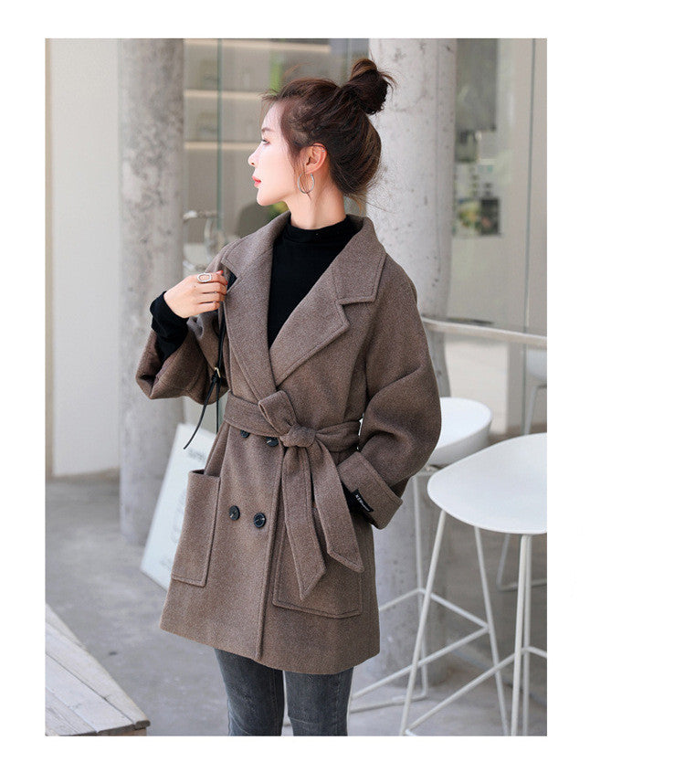 Short Woolen Coat Women Winter New Style Korean Double-Breasted Suit Collar Fashion Mid-Length Nizi Jacket