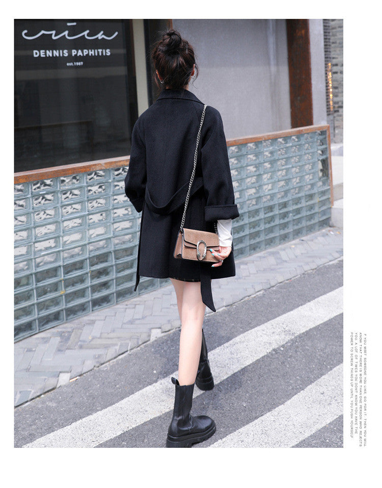 Short Woolen Coat Women Winter New Style Korean Double-Breasted Suit Collar Fashion Mid-Length Nizi Jacket