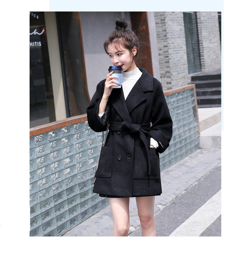 Short Woolen Coat Women Winter New Style Korean Double-Breasted Suit Collar Fashion Mid-Length Nizi Jacket