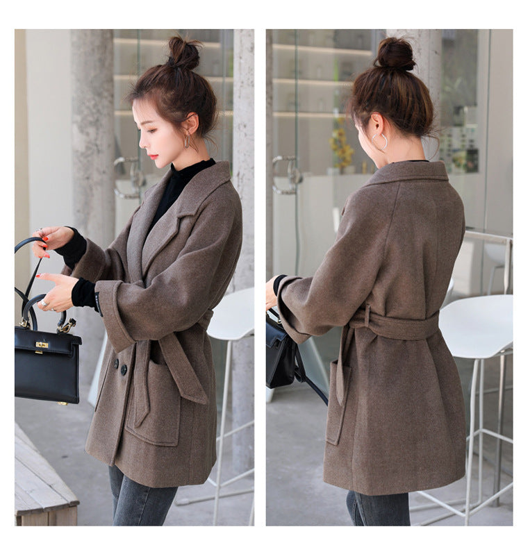 Short Woolen Coat Women Winter New Style Korean Double-Breasted Suit Collar Fashion Mid-Length Nizi Jacket