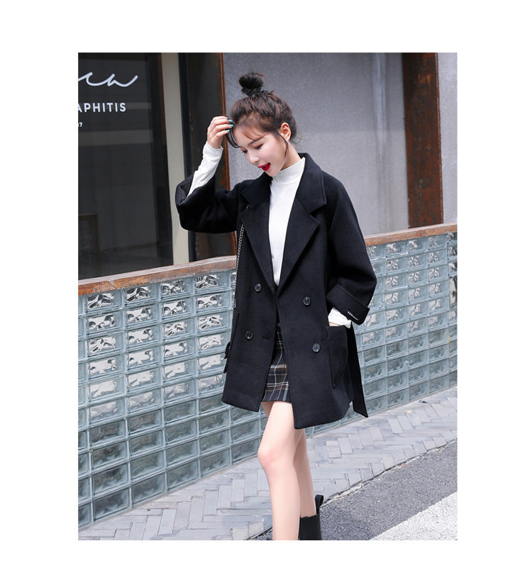 Short Woolen Coat Women Winter New Style Korean Double-Breasted Suit Collar Fashion Mid-Length Nizi Jacket