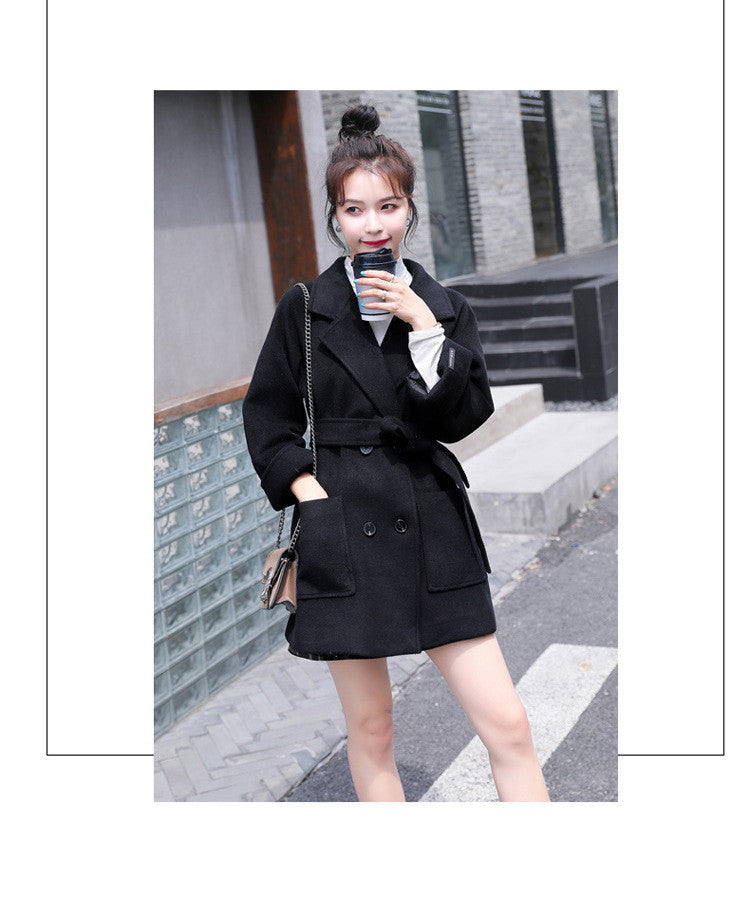 Short Woolen Coat Women Winter New Style Korean Double-Breasted Suit Collar Fashion Mid-Length Nizi Jacket