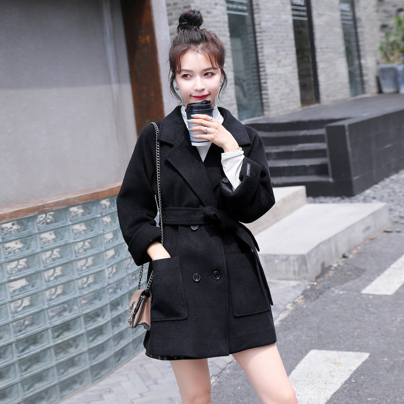 Short Woolen Coat Women Winter New Style Korean Double-Breasted Suit Collar Fashion Mid-Length Nizi Jacket