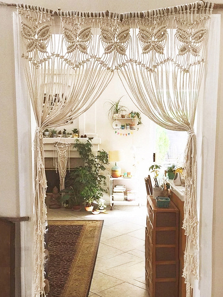 Perforated Nordic Woven Shading Light Tassel Partition Curtain Sliding Curtain