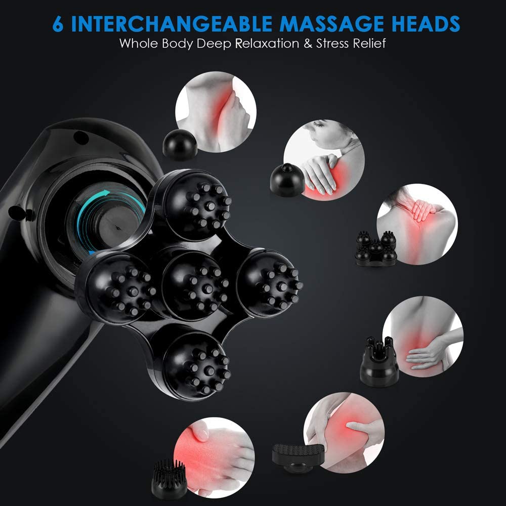Electric Handheld Massager 6 Head Body Kneading Vibrating Massager Therapy Machine