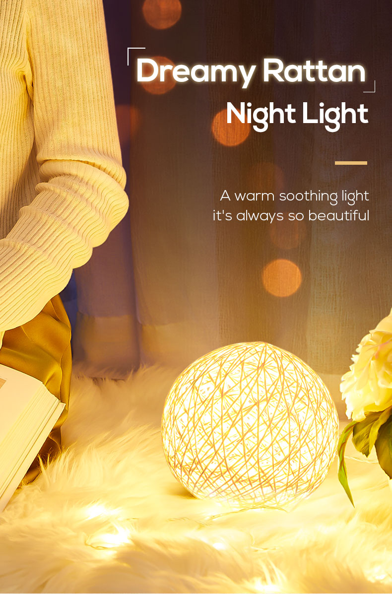 Amazon Hot Selling Creative Linen Table Lamp Novel and Unique LED Intelligent USB7 Color RGB16 Color Remote Control Rattan Ball Lamp