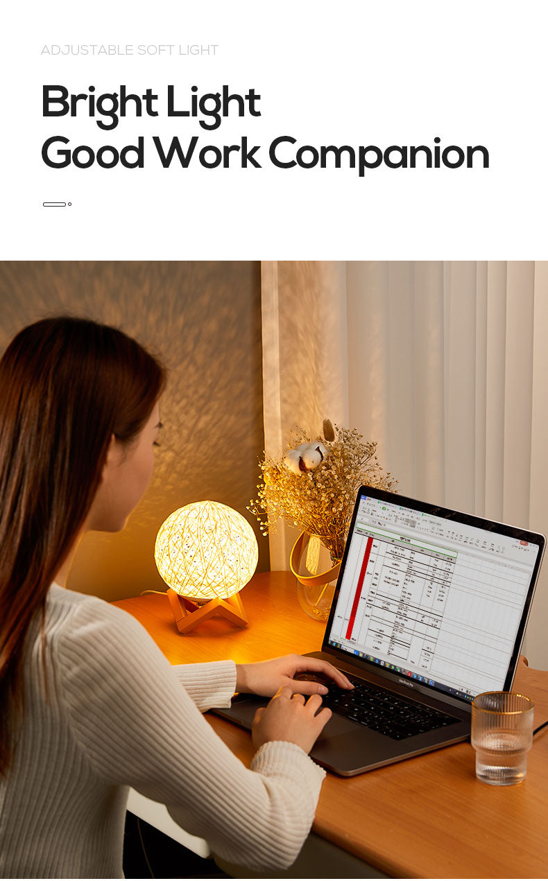 Amazon Hot Selling Creative Linen Table Lamp Novel and Unique LED Intelligent USB7 Color RGB16 Color Remote Control Rattan Ball Lamp