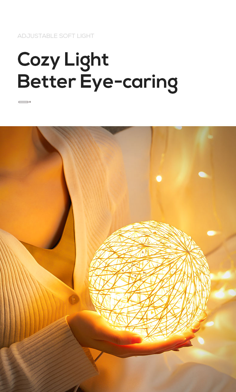 Amazon Hot Selling Creative Linen Table Lamp Novel and Unique LED Intelligent USB7 Color RGB16 Color Remote Control Rattan Ball Lamp