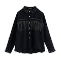Vintage Stylish Fringe Beaded Loose Denim Jacket Coat Women