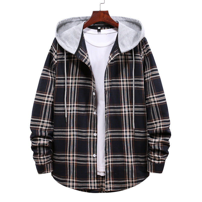 Couple Hooded Plaid Long-Sleeved Shirt Men