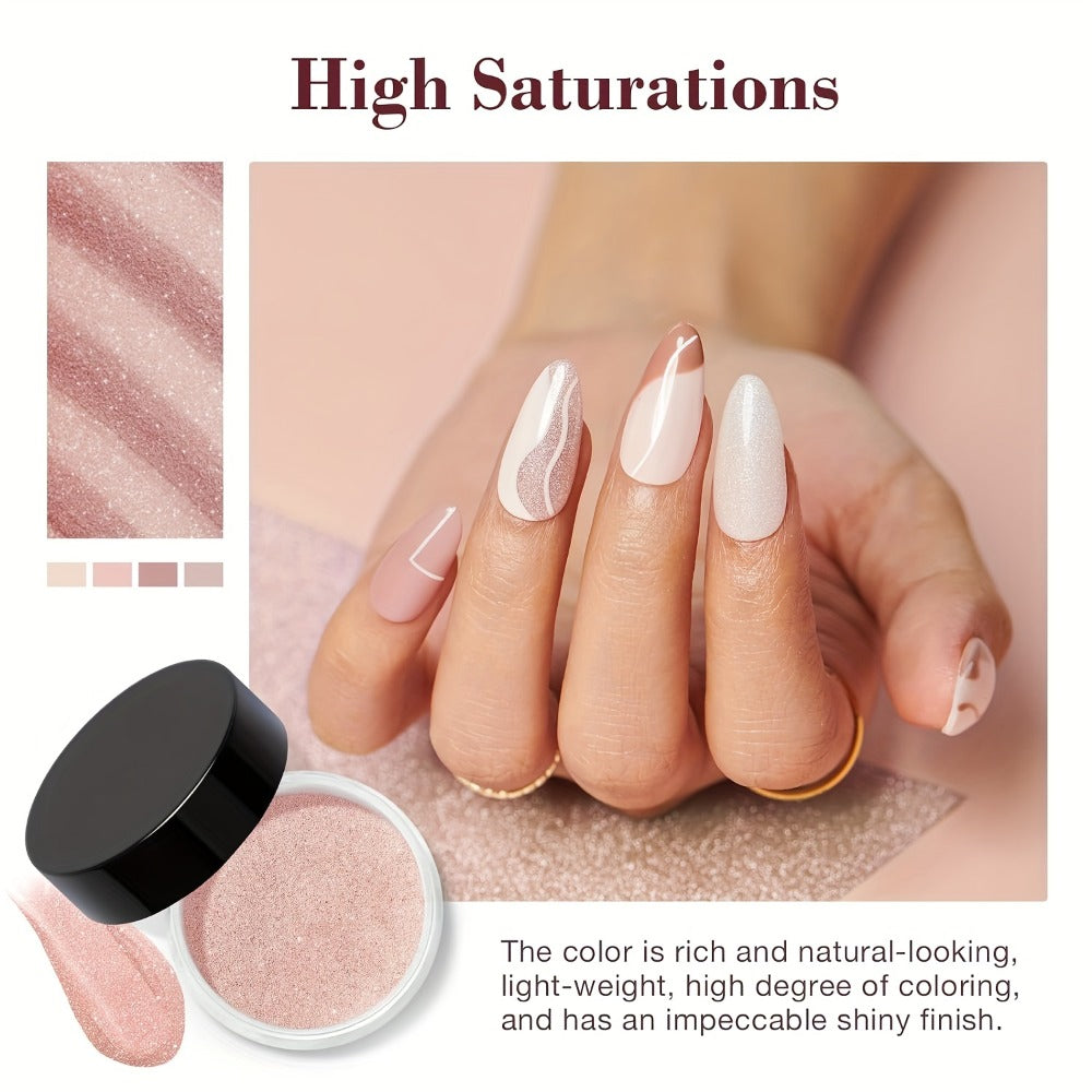 Dip Powder Nail Kit with YANYILIKE Label, Four Nude Shimmer Powders, Three 10ml Liquids and Four Tools — image 4