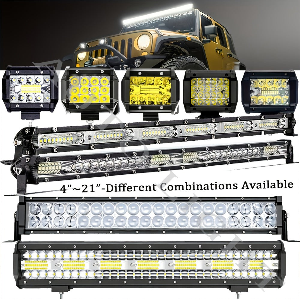 LED Off-Road Light Bar Kit 4"-21" Strip & Work Lights Combo for Jeep Truck Car – Wiring Harness Included — image 1