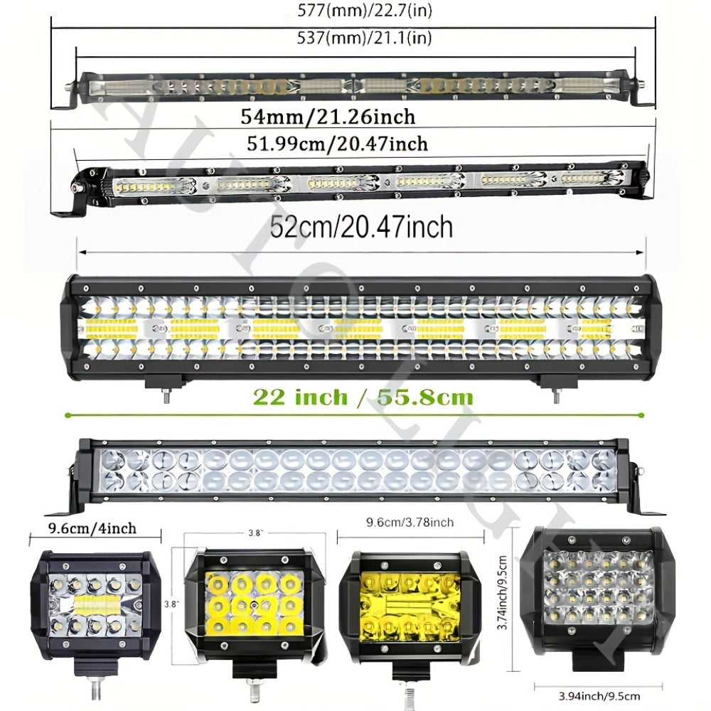 LED Off-Road Light Bar Kit 4"-21" Strip & Work Lights Combo for Jeep Truck Car – Wiring Harness Included — image 9