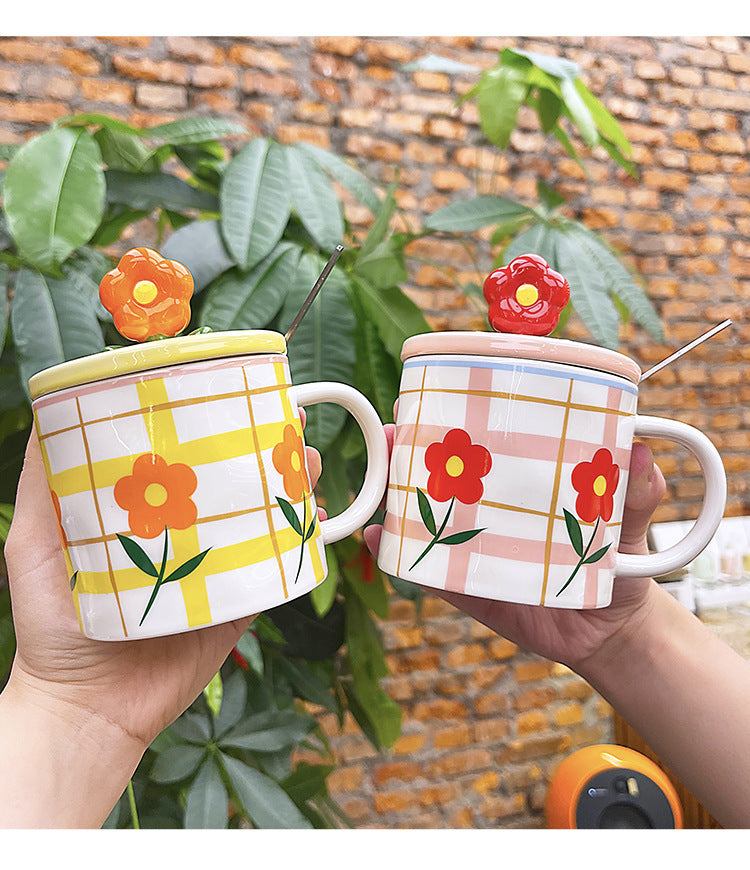 Ceramic Cups With Lid And Spoon For Lovers High Appearance Level Mugs