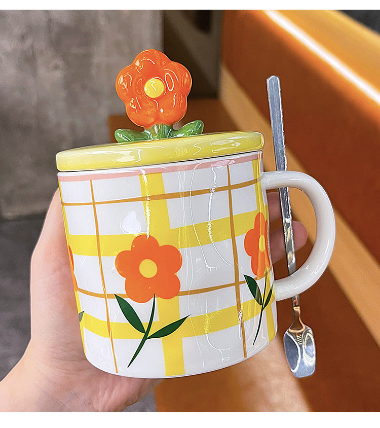 Ceramic Cups With Lid And Spoon For Lovers High Appearance Level Mugs