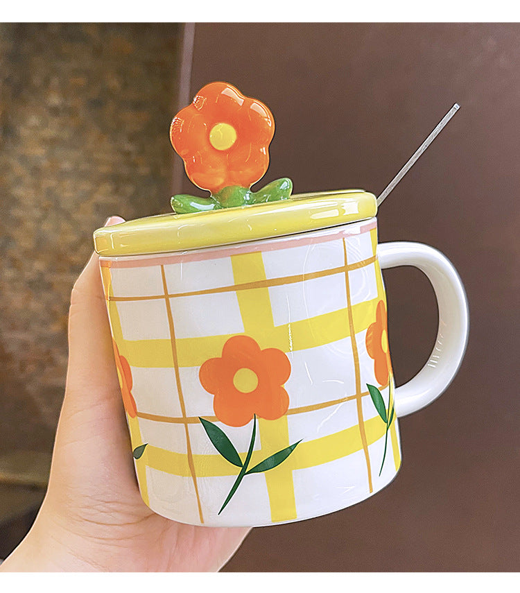 Ceramic Cups With Lid And Spoon For Lovers High Appearance Level Mugs