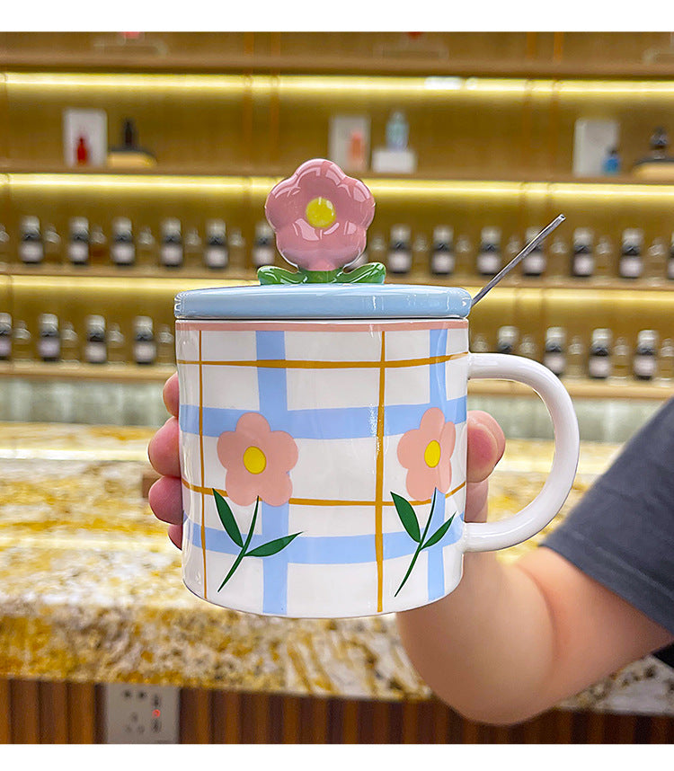 Ceramic Cups With Lid And Spoon For Lovers High Appearance Level Mugs