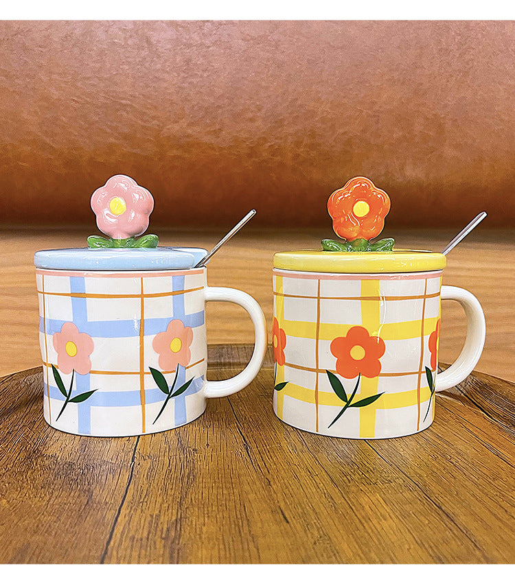 Ceramic Cups With Lid And Spoon For Lovers High Appearance Level Mugs