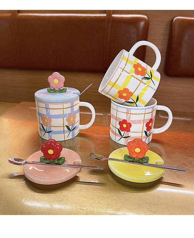 Ceramic Cups With Lid And Spoon For Lovers High Appearance Level Mugs