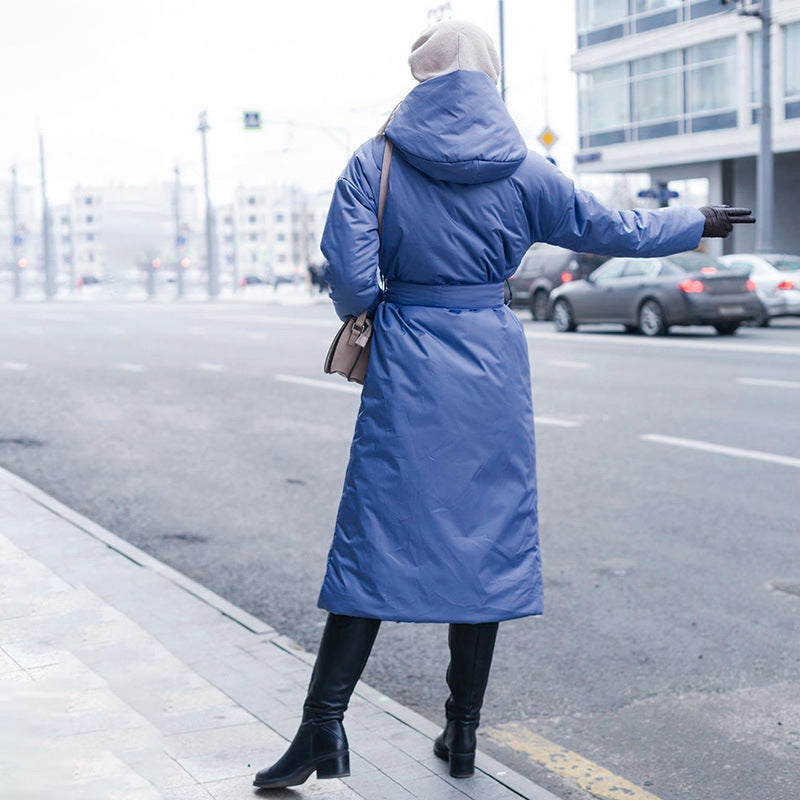 Snow Thickened Coat Hooded Belt Long Cotton Padded Jacket Women