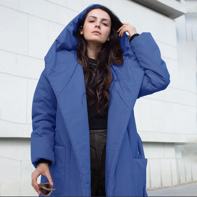 Snow Thickened Coat Hooded Belt Long Cotton Padded Jacket Women