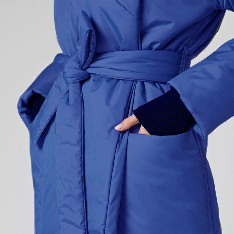 Snow Thickened Coat Hooded Belt Long Cotton Padded Jacket Women